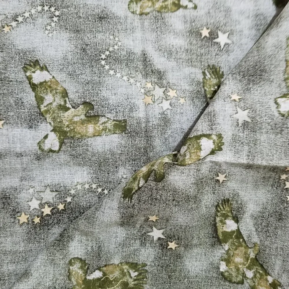 Fabric Traditions Patriotic Camo Eagles Green with Gold Sparkles 34 Inches